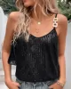 Sequined Split-Joint Loose Sleeveless Spaghetti-Neck Vest Top