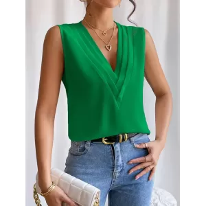 Layered Solid Color Loose Sleeveless V-Neck Vest Top