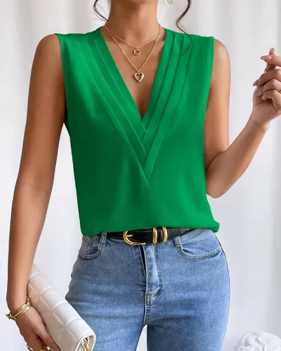 Layered Solid Color Loose Sleeveless V-Neck Vest Top