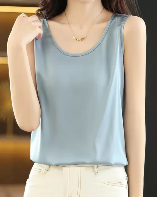 Solid Color Loose Sleeveless Round-Neck Vest Top