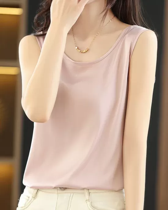 Solid Color Loose Sleeveless Round-Neck Vest Top