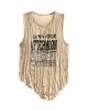 Asymmetric Letter Print Pleated Loose Sleeveless Round-Neck Vest Top