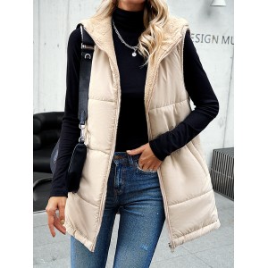 Loose Sleeveless Pockets Quilted Reversible Zipper Hooded Padded Vest Vest Outerwear