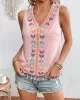 Embroidered Tasseled Loose Sleeveless V-Neck Vest Top