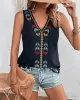 Embroidered Tasseled Loose Sleeveless V-Neck Vest Top