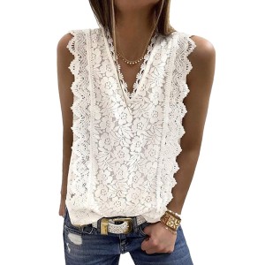 Original Lace Embroidered Solid Color Falbala Vest Top