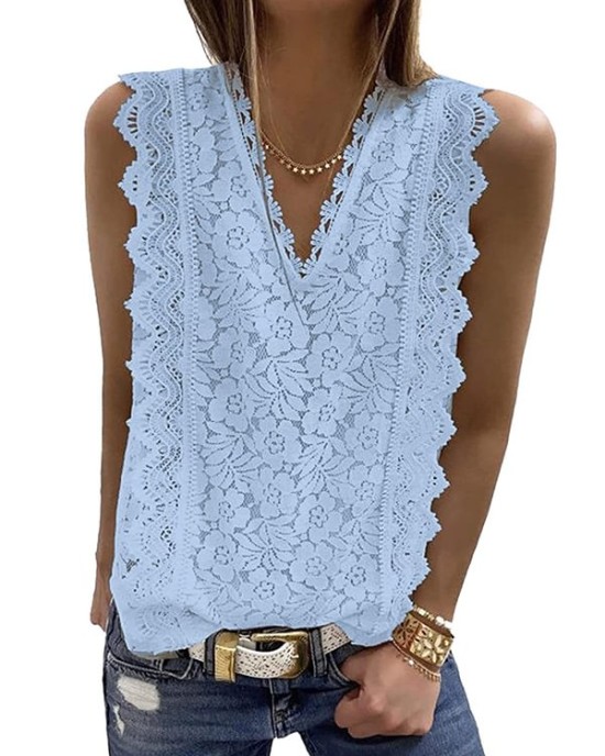 Original Lace Embroidered Solid Color Falbala Vest Top