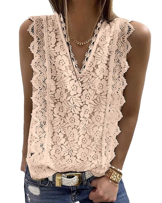 Original Lace Embroidered Solid Color Falbala Vest Top