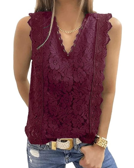 Original Lace Embroidered Solid Color Falbala Vest Top