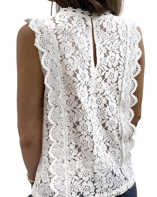 Original Lace Embroidered Solid Color Falbala Vest Top