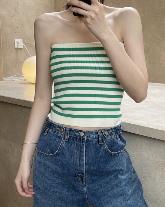 Simple Casual Striped Strapless Top