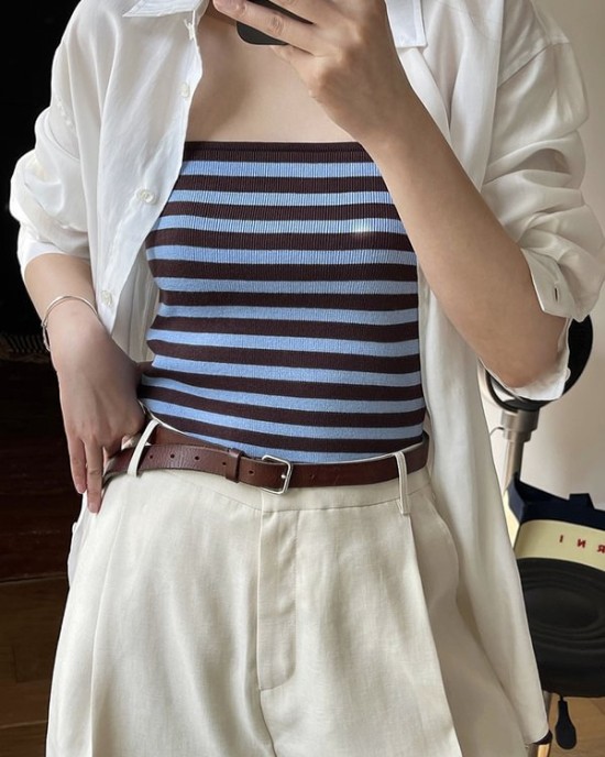 Simple Casual Striped Strapless Top