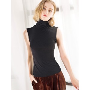 Simple Casual Skinny Solid Color Sleeveless High-Neck Vest Top