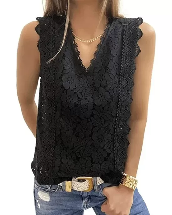 Original Lace Solid Color Loose Vest Top