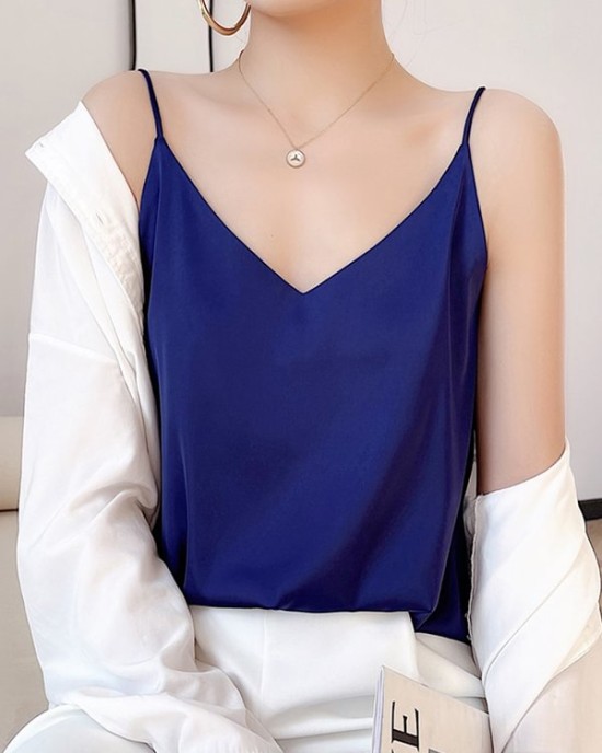 Simple Casual Solid Color Spaghetti-Neck Vest Top