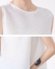 Simple Loose Sleeveless Pleated Asymmetric Solid Color Round-Neck Vest Top