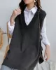 Trendy Sleeveless Split-Side Solid Color V-Neck Knitted Vest