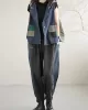 Artistic Retro Loose Denim Sleeveless Buttoned Contrast Color Hooded Vest Outerwear