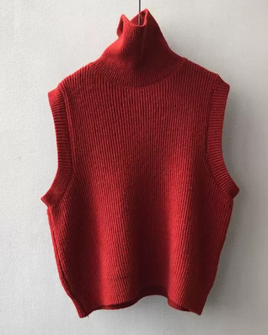 Casual Loose Sleeveless Solid Color High-Neck Sweater Vest Outerwear