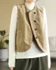 Vintage Sleeveless Loose Buttoned Split-Joint Solid Color Round-Neck Vest Outerwear