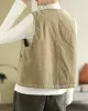 Vintage Sleeveless Loose Buttoned Split-Joint Solid Color Round-Neck Vest Outerwear