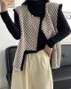 Original Creation Sleeveless Loose Buttoned Striped Round-Neck Vest Outerwear