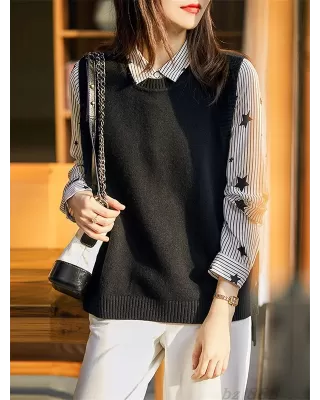 Casual Sleeveless Loose Solid Color Round-Neck Knitting Vest Outerwear