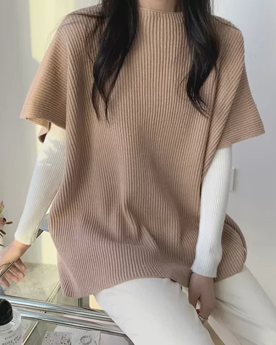 Casual Loose Short Sleeves Solid Color Round-Neck Sweater Tops Vest Top