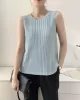 Casual Sleeveless Pleated Solid Color Round-Neck Vest Top