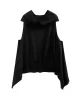 High-Low Irregular Clipping Hooded Solid Color Heaps Collar Vest Top