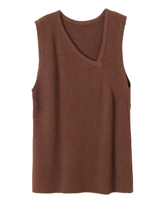 Asymmetric Solid Color Sleeveless V-Neck Vest Top