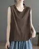 Solid Color Loose Sleeveless Round-neck Knitting Vest Top