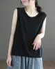 Solid Color Loose Sleeveless Round-neck Knitting Vest Top