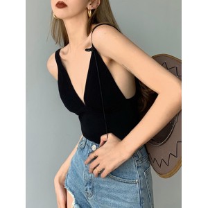 Solid Color Split-Joint Skinny Sleeveless V-Neck Vest Top