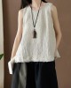 Fringed Solid Color Loose Sleeveless Round-Neck Vest Top