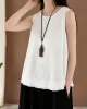 Fringed Solid Color Loose Sleeveless Round-Neck Vest Top