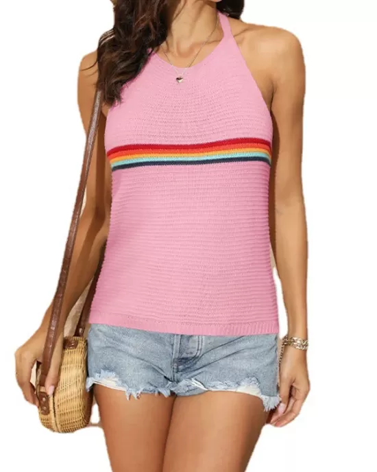 Printed Skinny Halter-Neck Knitwear Vest Top