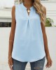 Pleated Solid Color Loose Sleeveless V-Neck Vest Top