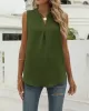 Pleated Solid Color Loose Sleeveless V-Neck Vest Top