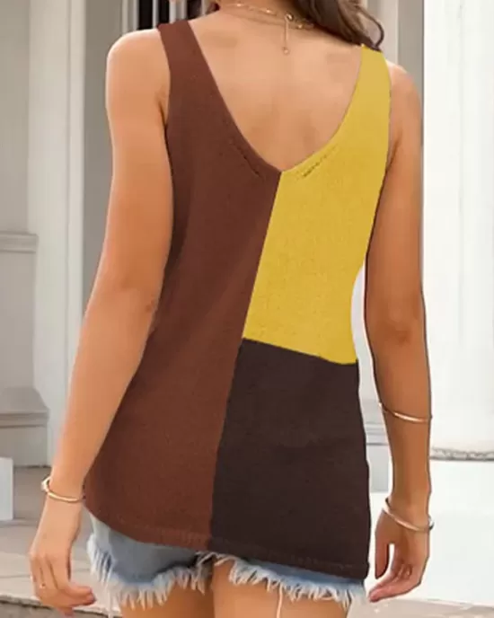 Multi-Colored Sleeveless V-neck Vest Top