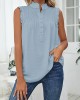 Pleated Solid Color Loose Sleeveless Stand Collar Vest Top