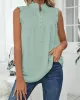 Pleated Solid Color Loose Sleeveless Stand Collar Vest Top