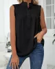 Pleated Solid Color Loose Sleeveless Stand Collar Vest Top