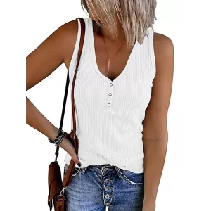 Pleated Solid Color Skinny Sleeveless V-Neck Vest Top