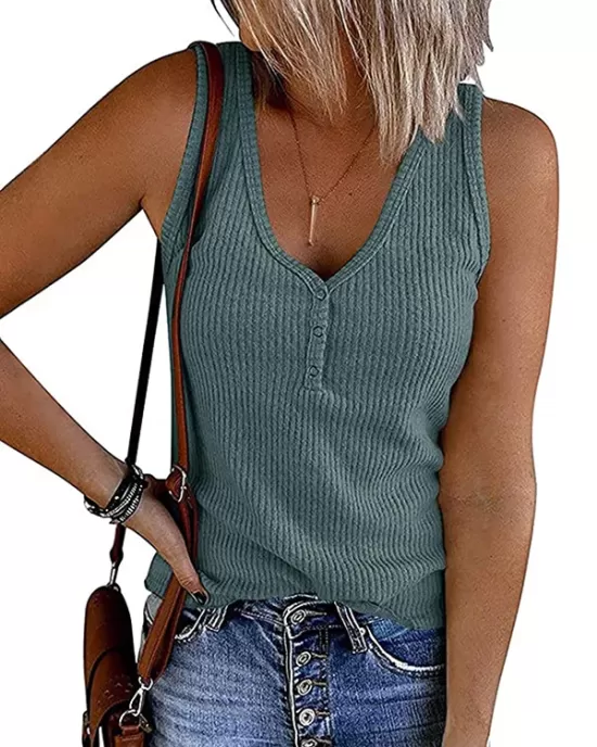 Pleated Solid Color Skinny Sleeveless V-Neck Vest Top