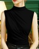 Pleated Solid Color Skinny Sleeveless Half Turtleneck Vest Top