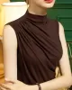 Pleated Solid Color Skinny Sleeveless Half Turtleneck Vest Top