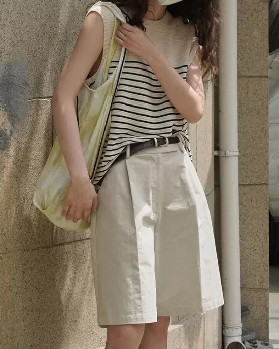 Striped Loose Sleeveless Round-neck Vest Top