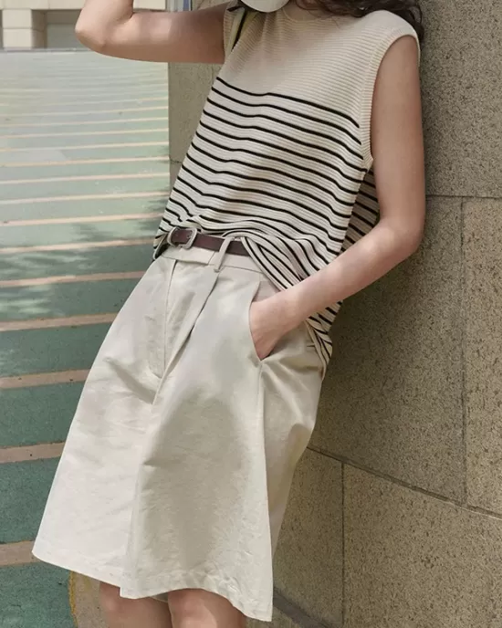 Striped Loose Sleeveless Round-neck Vest Top