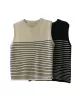 Striped Loose Sleeveless Round-neck Vest Top